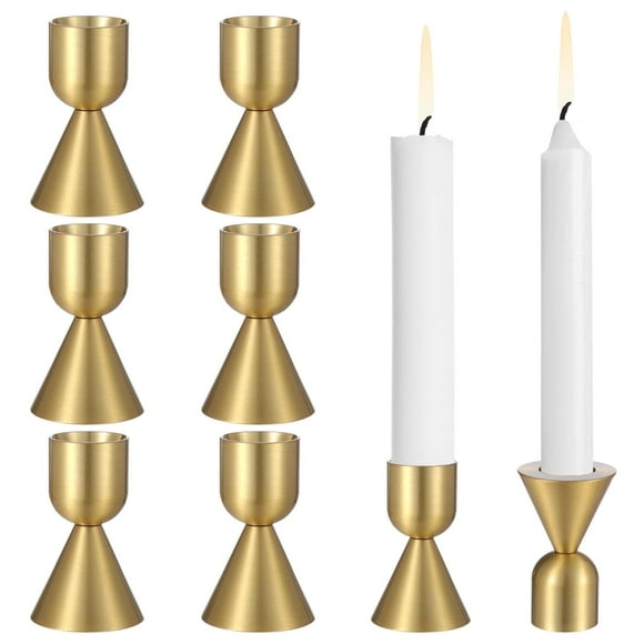 6 Pcs Golden Taper Candle Holders | Vintage Metal Candlestick Holders for Table Centerpiece | Elegant Centerpiece for Thin Candles, Wedding & Dining Decor