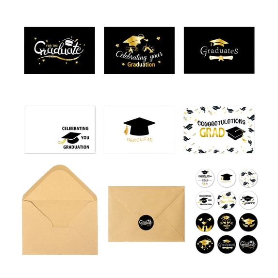 6 PCS Graduation Greeting Cards Set, Blank Writeable Note Cards with Kraft Envelopes & Sealing Stickers, Congratulations Grad Gift Card for High School College Graduation
