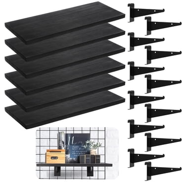 3-Pack Gridwall Shelves With Brackets - 16x6 Inch Wooden Storage Shelves For Garage & Retail