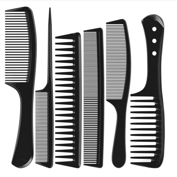 6 PCS Hair Comb Set Black, Durable Wide and Fine Tooth Rat Tail Hair Barber Comb for Women & Man, Professional Combs for Wet Curly Natural Hair Detangling Parting Teasing Styling & Cutting