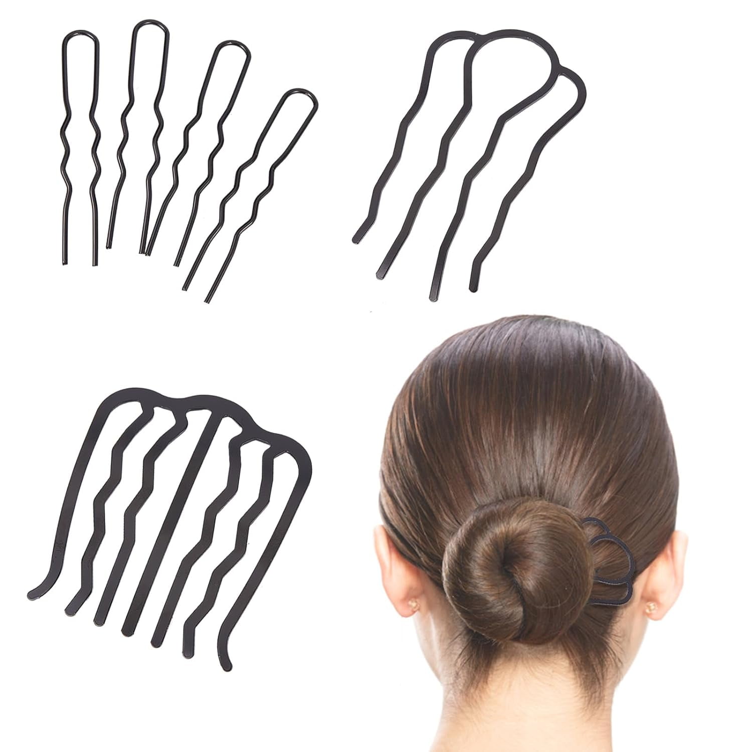 6 PCS Hair Fork Teeth Clip, U Shape Twist Side Combs Updo Bun Hairpin
