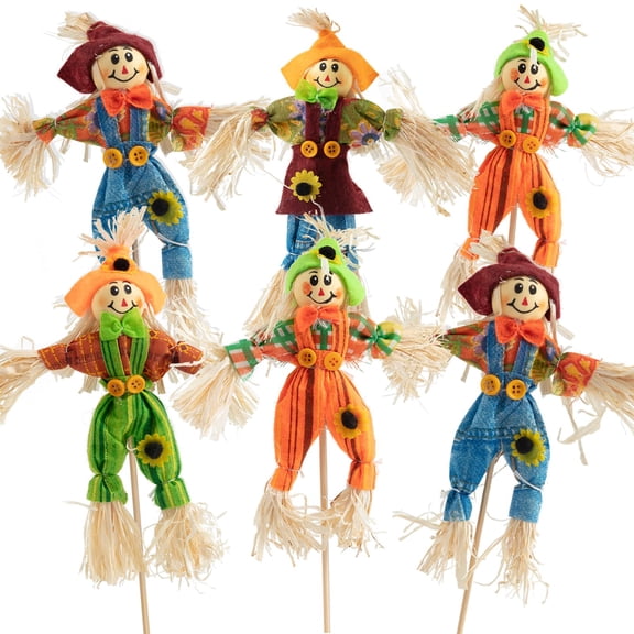 6 PCS Halloween Scarecrow Decorations - Outdoor, Fall Harvest, Standing Scarecrow for Garden, Home, School, Yard, Porch, Thanksgiving Decor