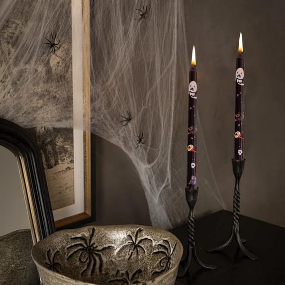 6 PCS Halloween Taper Candles,Decorative 10 Inch Tall Candle Set,Soy Wax Pumpkin Bat Spider Candlesticks,Spider Web Spooky Dinner Candles for Dinner Table and Party Decor