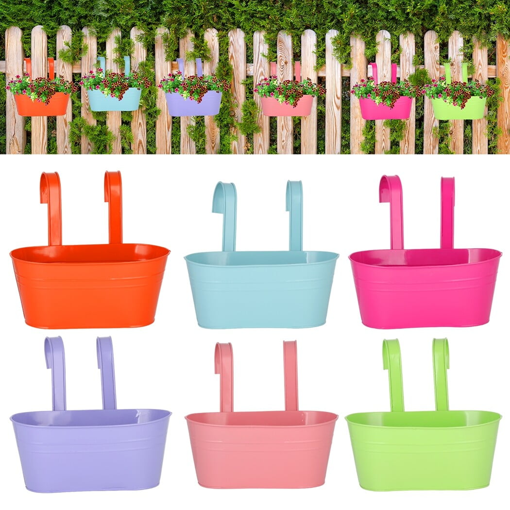 6 PCS Hanging Flower Pots, Metal Hanging Planters, Metal Bucket Flower