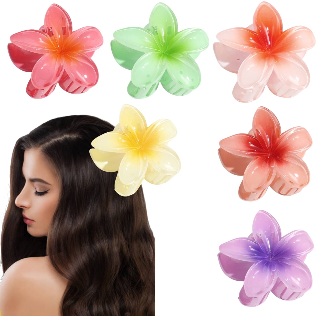 6 PCS Hawaiian Flower Hair Clips for Women: Flower Claw Clips for Thick Thin Hair - Plumeria Hair Clip for Girls Beach Tropical Hair Accessories Gifts, Style 4