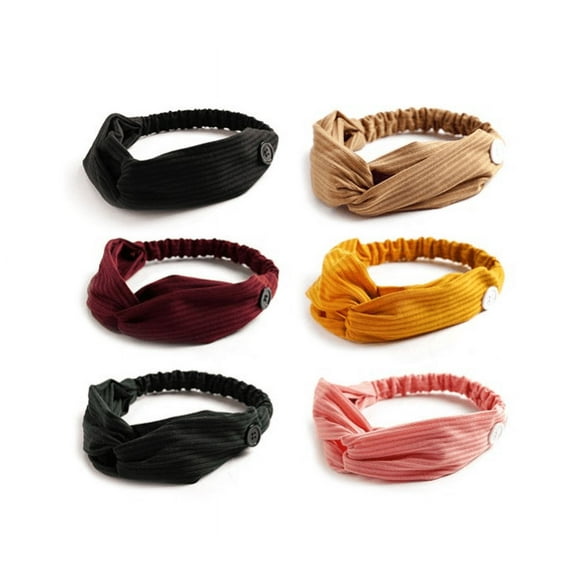 6 PCS Headband with Buttons for Face Mask, Headbands for Women Knotted Boho Stretchy Hair Bands, Lightweight Elastic Exercise Headband for Nurses Doctors and Women for Protect Your Ears