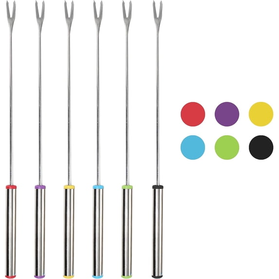 6 PCS Heat Resistant Fondue Sticks - 9.5 Inch Stainless Steel Smores Forks for Chocolate Marshmallows & Meat