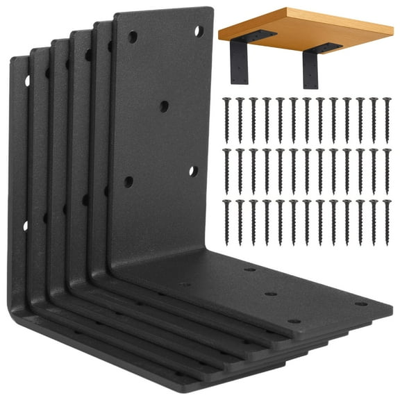 6 PCS Heavy Duty Shelf Brackets, 5 x 5 x 2.5 in L-Shaped Metal Support Bracket, Galvanized Metal Support for DIY Floating Shelves, Anti-Sag Corner Brace Bracket with Screws