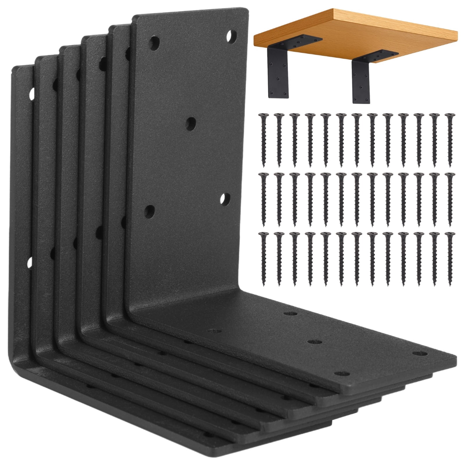 6 PCS Heavy Duty Shelf Brackets, 5 x 5 x 2.5 in L-Shaped Metal Support Bracket, Galvanized Metal Support for DIY Floating Shelves, Anti-Sag Corner Brace Bracket with Screws
