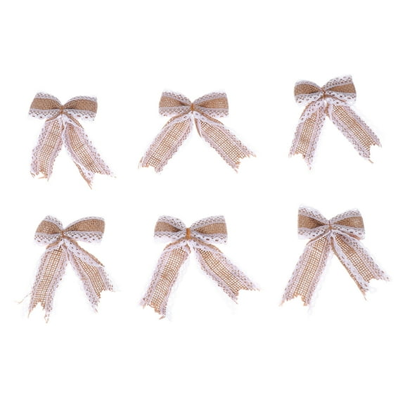 BESTOYARD 6PCS Bow Decorations for Christmas Light Brown Burlap Home Ornament for Hosts