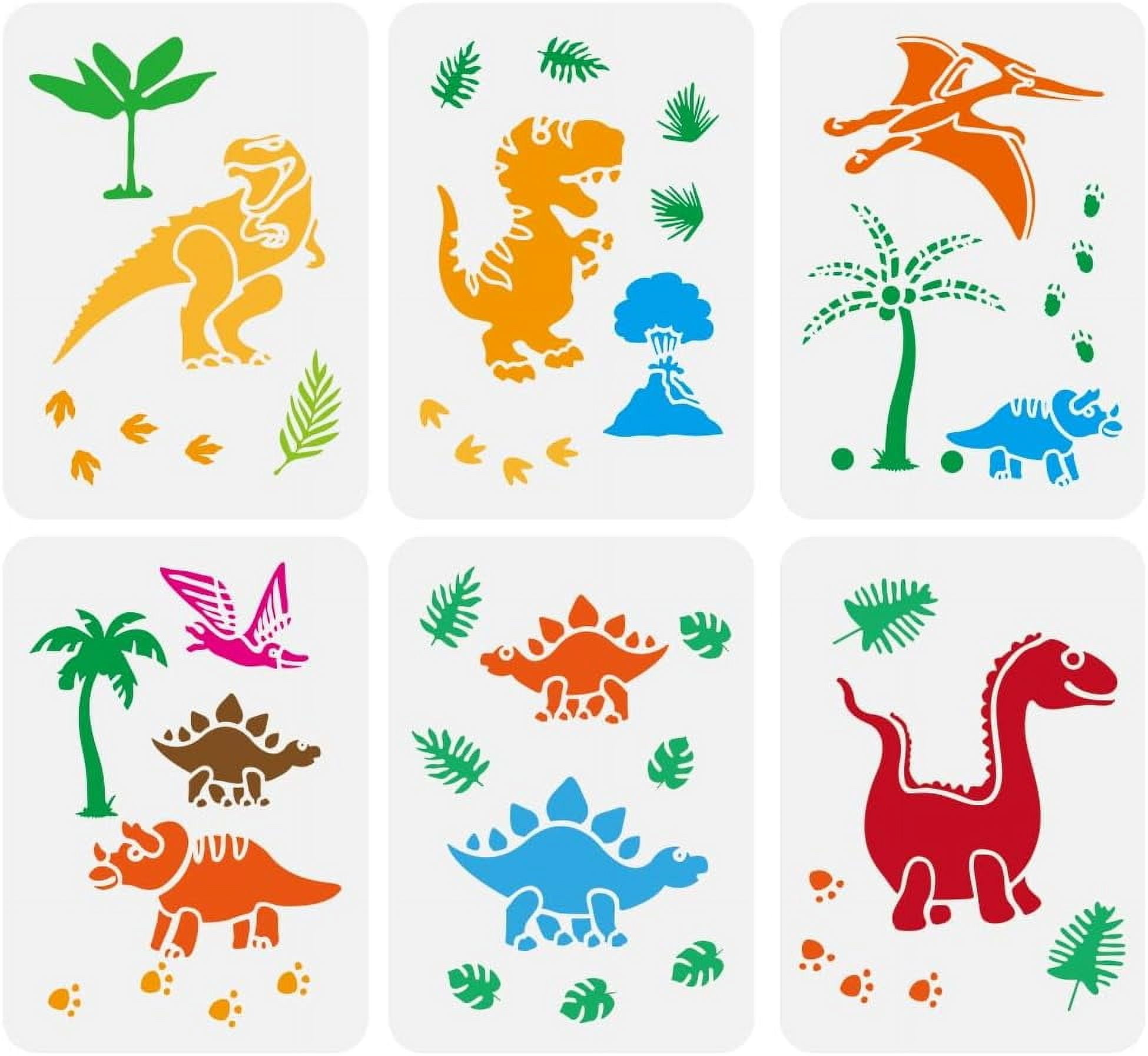 6 PCS Jurassic Era Dinosaur Painting Stencils 8.3x11.7inch Hollowed