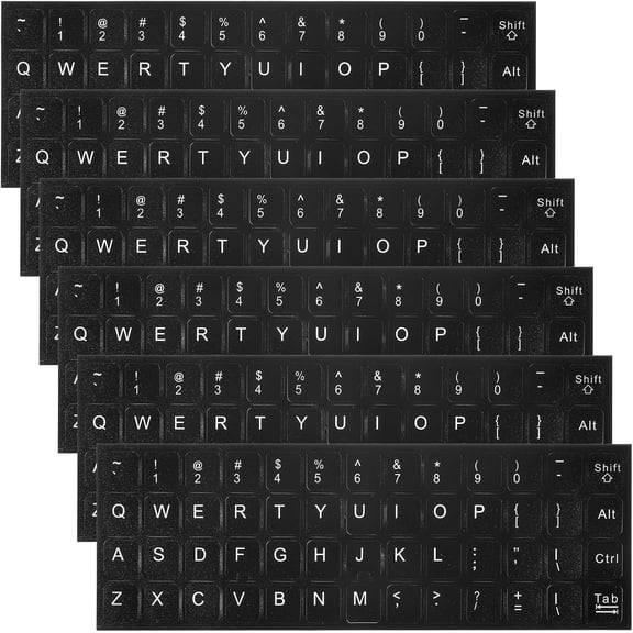 6 PCS Keyboard Stickers Universal Replacement Keyboard Letters Sticker English Matte Black Background and White Lettering Stickers for Pc Computer Laptop Desktop