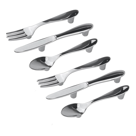 6 PCS Knife Spoon Fork Kitchen Cabinet Closet Drawer Pull Handles Knobs 3-Inch Center to (Silver)