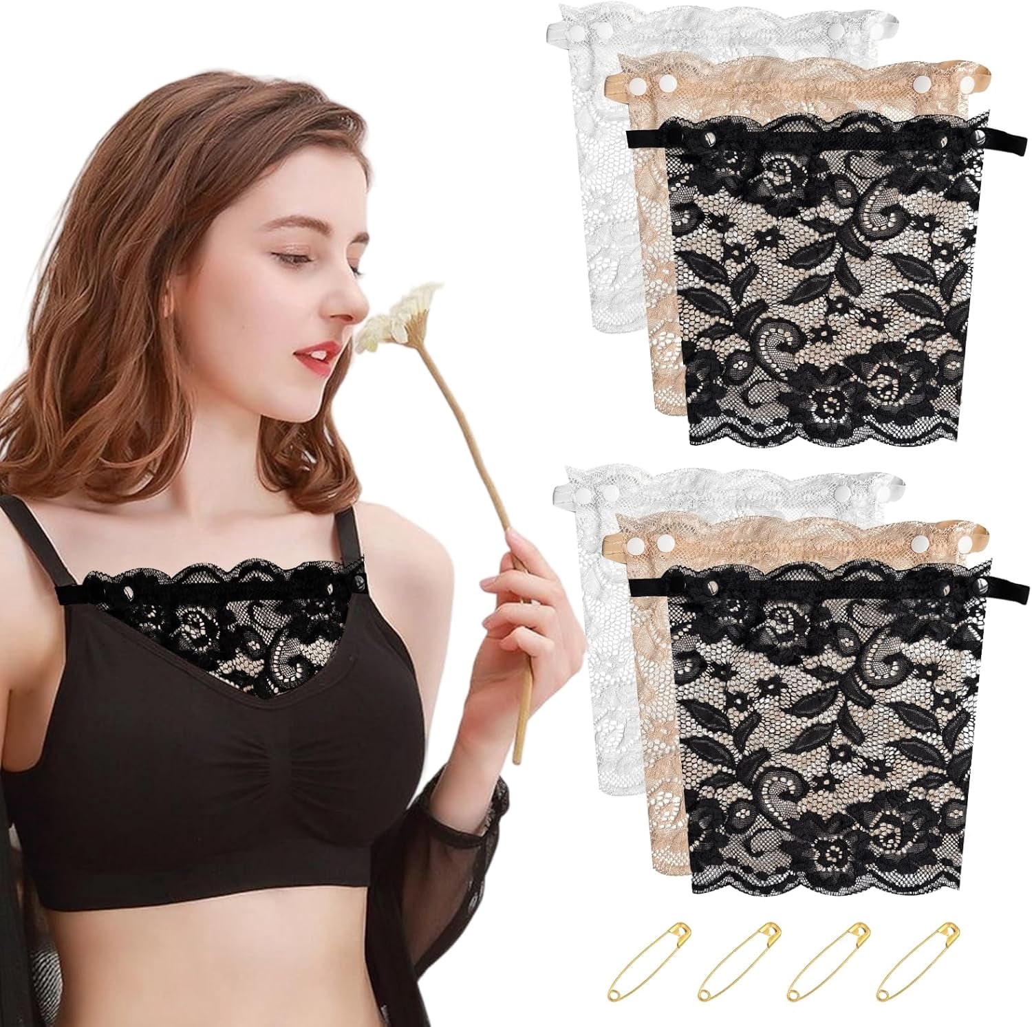 Modesty Overlay 6 PCS Lady Lace Clip-on Mock Camisole Bra Insert Overlay Modesty Panel ...