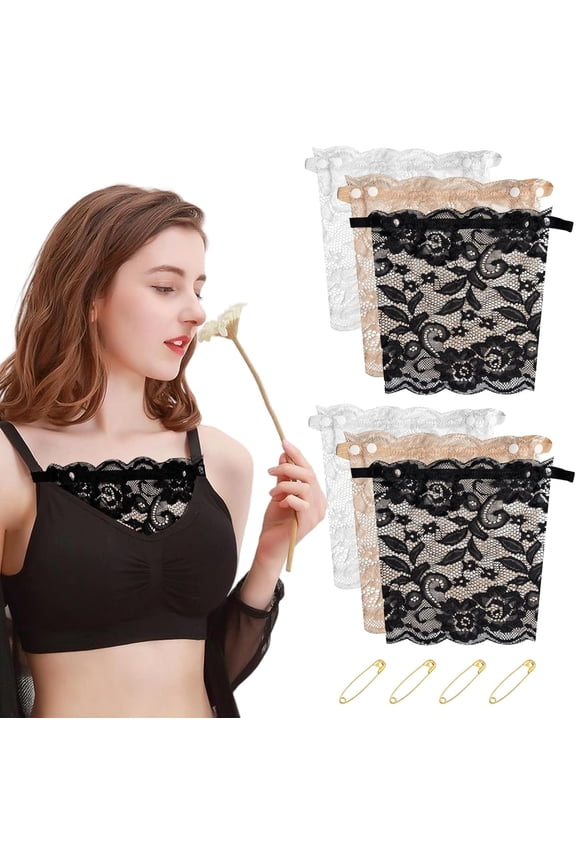 6 PCS Lady Lace Clip-on Mock Camisole Bra Insert Overlay Modesty Panel Vest, Anti Peep Privacy Invisible Bra for Women Black