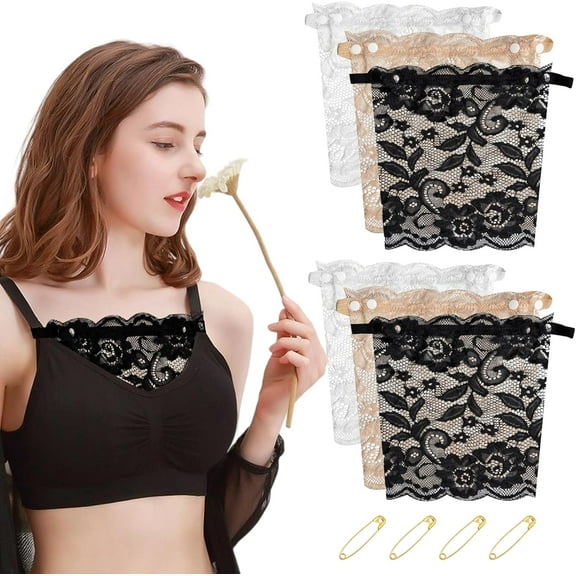 6 PCS Lady Lace Clip-on Mock Camisole Bra Insert Overlay Modesty Panel Vest, Anti Peep Privacy Invisible Bra for Women Black