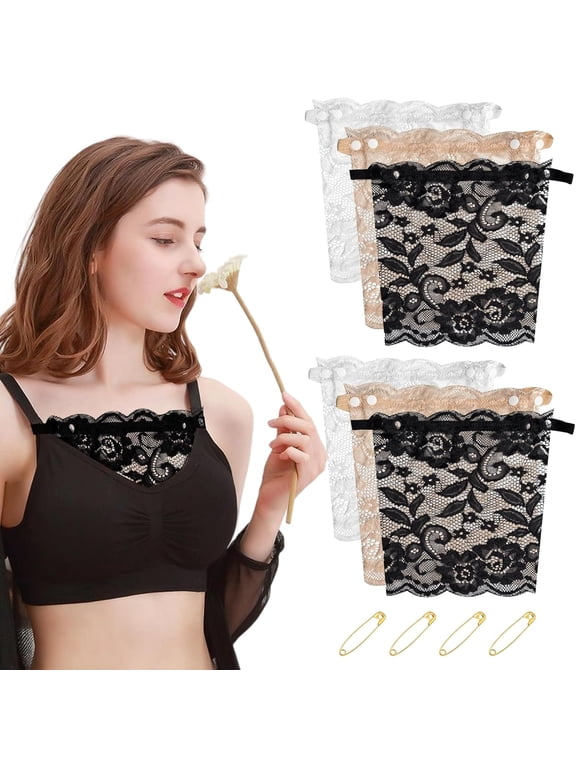 6 PCS Lady Lace Clip-on Mock Camisole Bra Insert Overlay Modesty Panel Vest, Anti Peep Privacy Invisible Bra for Women Black
