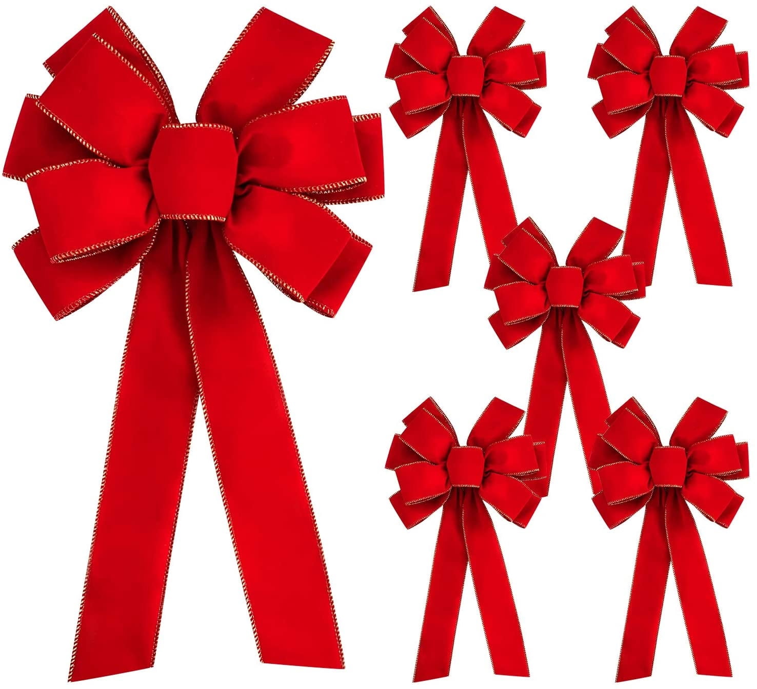 6 PCS Large Christmas Bow - 20" Christmas Valentine's Day Golden Edged Red Velvet Wreath Bow Christmas Tree Topper Ornament Bow for Christmas Home Wreath Tree Decoration
