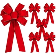 6 PCS Large Christmas Bow - 20" Christmas Valentine's Day Golden Edged Red Velvet Wreath Bow Christmas Tree Topper Ornament Bow for Christmas Home Wreath Tree Decoration