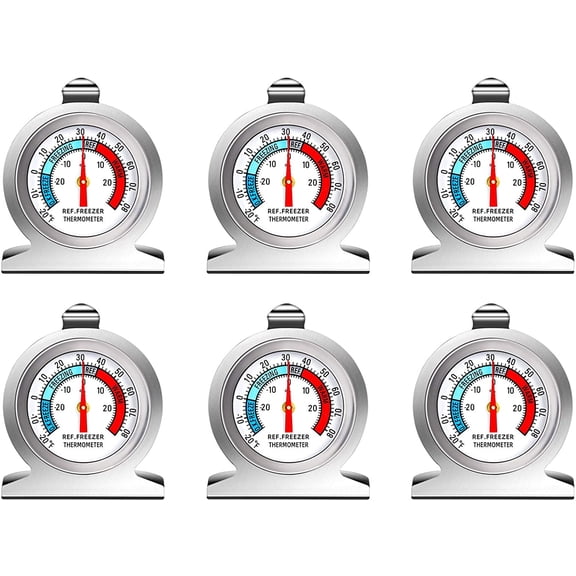 6 PCS Fridge Thermometer Large Dial Stainless Steel Temperature for Freezer Cooler with Hanging Hook and Stand