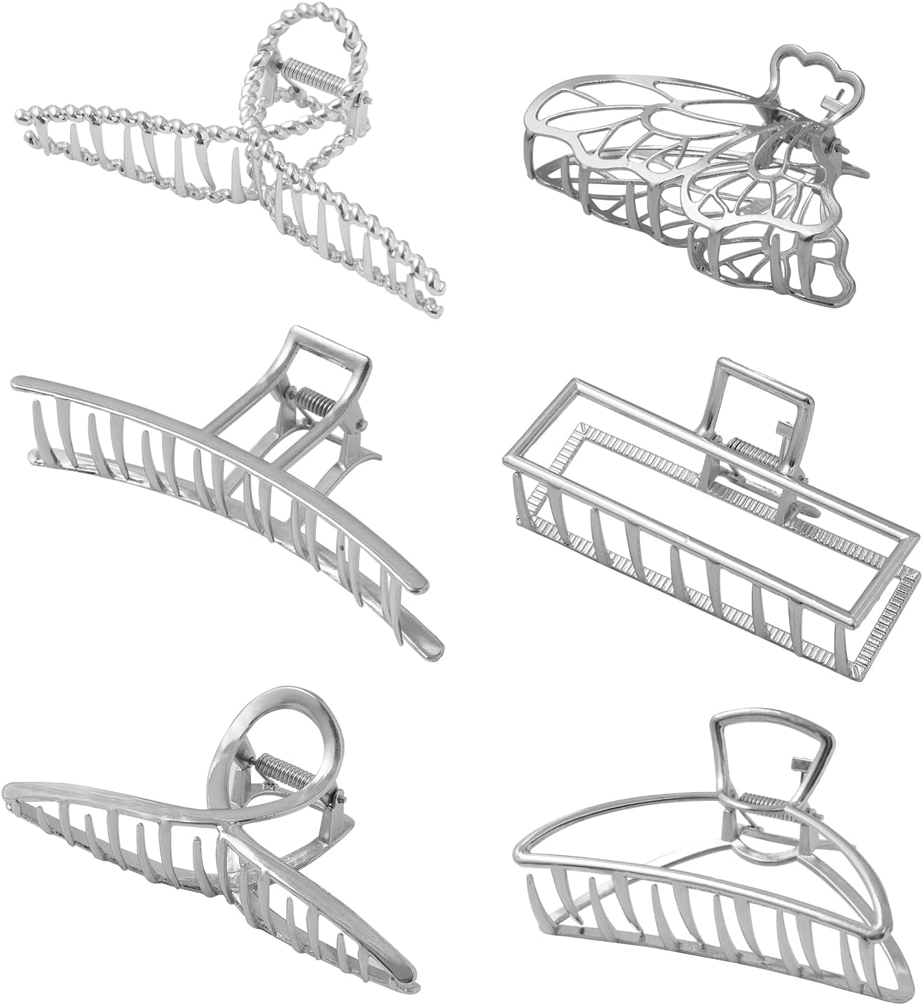 6 PCS Large Metal Hair Claw Clips for Women Thick Thin Hair, Silver