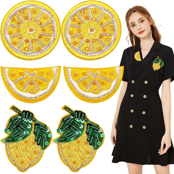 6 PCS Lemon Beaded Patches Lemons Fruit Embroidered Patch Fruits Embroidered Sew On Patch Rhinestone Applique Healthy Vegetables Fruit Applique Patch for for Clothes Bag Pants Shoes Hats