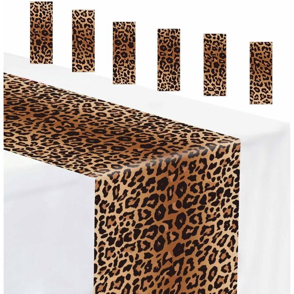 6 PCS Leopard Print Table Runner 14 x 108 Plastic Cheetah Print Table Runner for Jungle Safari Party Birthday Bachelorette Wedding Disposable Tables Runner