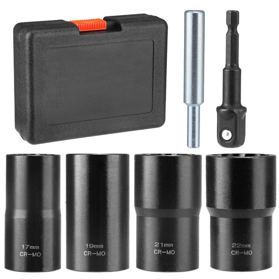 6 PCS Lug Nut Removal Tool, 1/2-inch Twist Socket Set & Bolt Extractor Set, Metric 17-22mm Wheel Lock Removal Kit for Removing Damaged, Frozen, Rusted, Nuts & Screws, Cr-Mo Steel