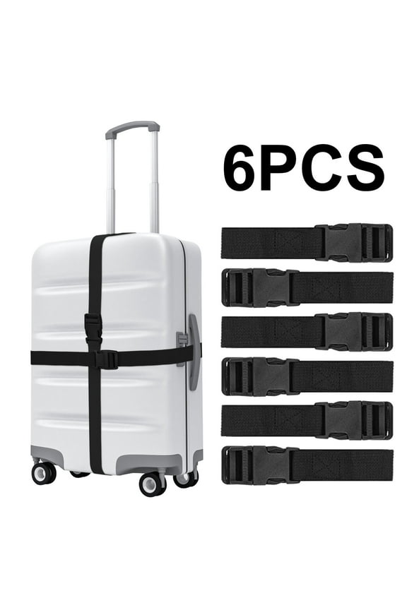 Luggage Nylon Straps with Quick Release Buckle Utility Straps for Travel Packing Outdoorsports 6 Pack 2.5 x 150cm (Black)