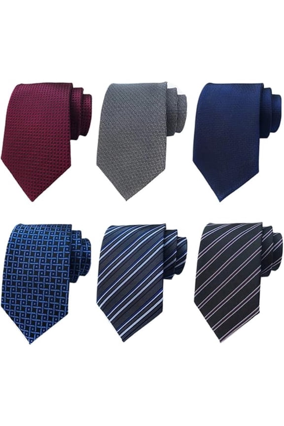 6 PCS Luxury Silk Neckties, Woven Jacquard Textured, Classic Designer Ties for Business, Wedding & Formal Events