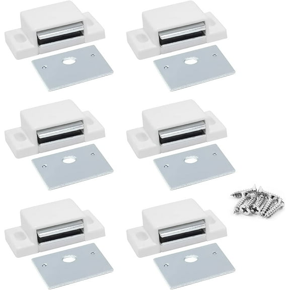 6 PCS Magnetic Door Catch,Single Magnetic Catch White-15lb High Magnetic Shutter Hardware for Cupboard Kitchen Bathroom Closet Closures Cabinet Door with Screws