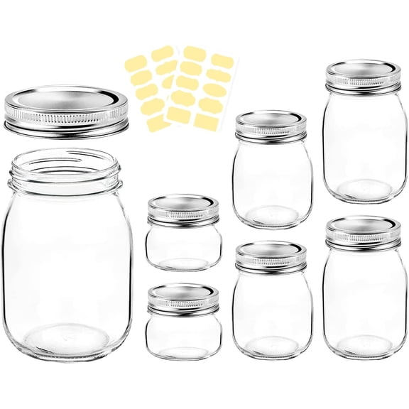 6 PCS Mason Jars with 70mm Regular-Mouth Glass Canning Jars, clear glass jars with Silver Metal Lids for Jelly, Sara,Birds Nest, Jam, Milk Tea,wedding-gifts,as an element of interior(2pcs 4.8oz/2pcs
