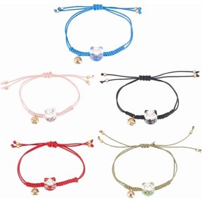 6 PCS Matching Bracelets Adjustable Lucky Cat Ceramic Beads Bracelets for Women Cute Bell Ceramic Bead Rope String Bracelet Lightweight for Birthday Gifts Christmas Party diy