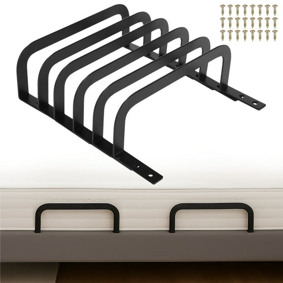 6 PCS Mattress Retainer Bars, Matte Black Steel Slide Stoppers with Screws, Anti-Slip Mattress Holder to Prevent Sliding on Adjustable, Wooden, Metal, RV Beds, Brackets for Bed Frame Fixing