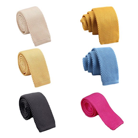 6 PCS Men 5CM Skinny Crochet Knitted Solid Color Narrow Neck Flat Tie Necktie