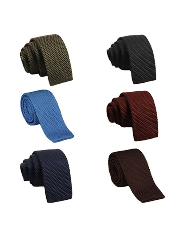 6 PCS Men 5CM Skinny Crochet Knitted Solid Color Narrow Neck Flat Tie Necktie
