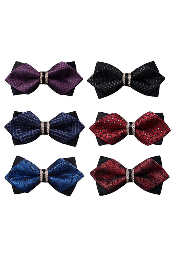6 PCS Men Pre-tied Crystal Paisley Grids Dots Bowtie Wedding Prom Formal Bow Tie