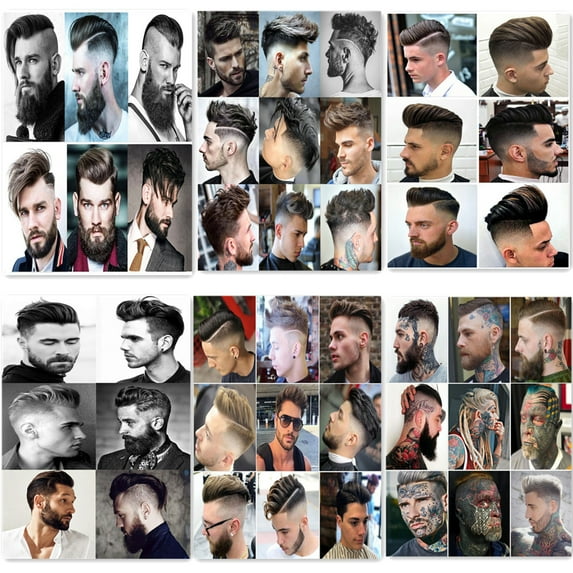 6 PCS Men's Hairstyles Poster Wall Charts Canvas Print Art Painting Hairdressing Salon Barber Shop Wall Art Decor Haircut & Shave Service Signboard A1