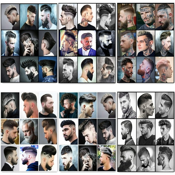 6 PCS Men's Hairstyles Poster Wall Charts Canvas Print Art Painting Hairdressing Salon Barber Shop Wall Art Decor Haircut & Shave Service Signboard