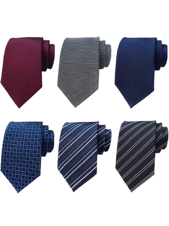 6 PCS Men's Necktie Classic Silk Tie Woven Jacquard Striped Neck Ties