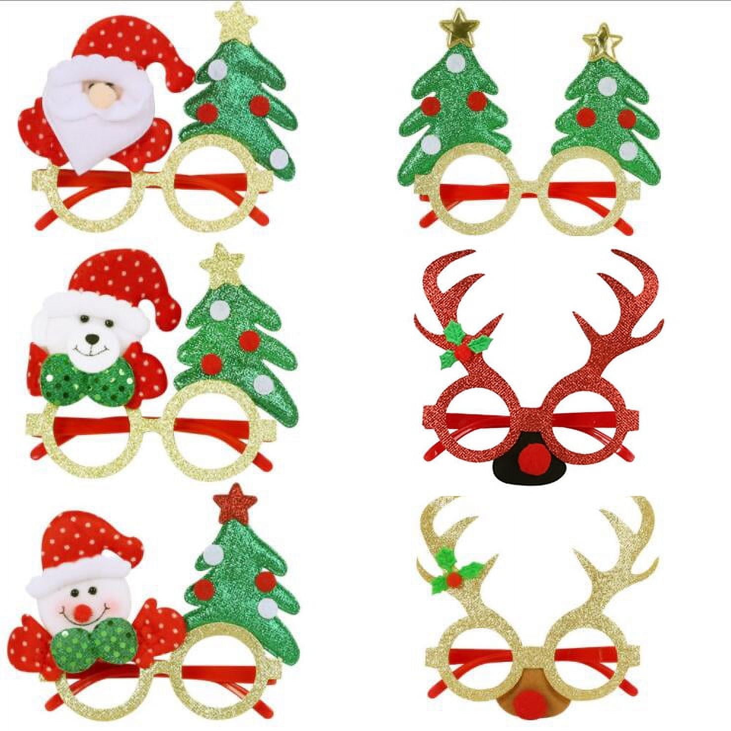6 PCS Merry Christmas Glitter Party Glasses Frames Decoration Costume