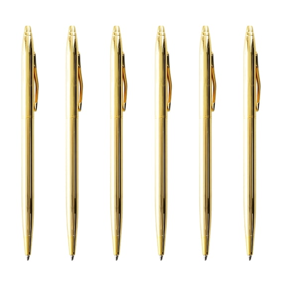 6 PCS Metal Ballpoint Pens Smooth Black Ink Gold Writing Pens for Business Office Wedding Guest Use