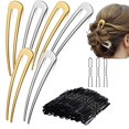 thumbnail image 1 of 6 PCS Metal Shaped Hairpins Hair Stick Fork Sticks French Hair Pin 2 Prong Updo Chignon Pins for Women Girls Buns Hair Accessories (Gold + Silver + Black), 1 of 5