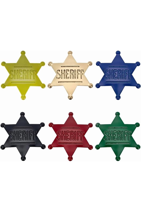 6 PCS Metal Sheriff Badge 6 Colors 2.3x2.6inch Vintage Western Cop Star Badge Iron Star Shape Cowboy Brooch Pin Reusable Brooches