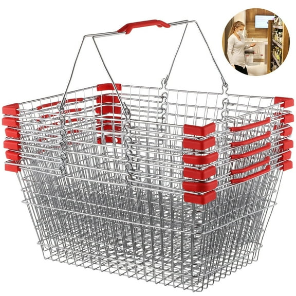 6 PCS Metal Shopping Baskets, Iron Shopping Basket with Handles, Small Market Basket, Versatile Storage Basket, Portable Wire Shopping Basket for Retail Stores, Grocery Stores, Flea Markets