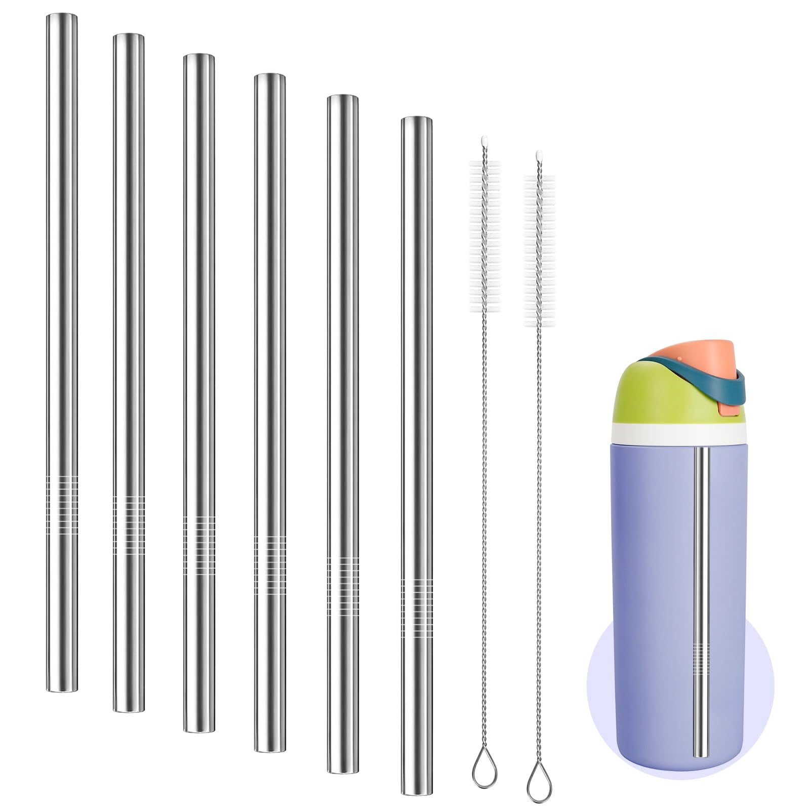 8 Pack Stainless Steel Straws For Owala 24oz & 32oz Bottles - With 2 Cleaning Brushes