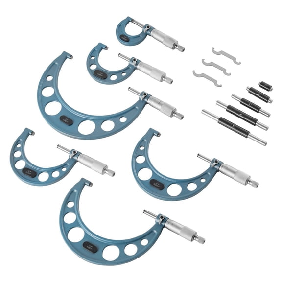 6 PCS Micrometer Set 0-1 1-2 2-3 3-4 4-5 5-6 Inch Outside Micrometer Precision 0.0001 Professional Machinist Tools with Case for Metalworking Engineering