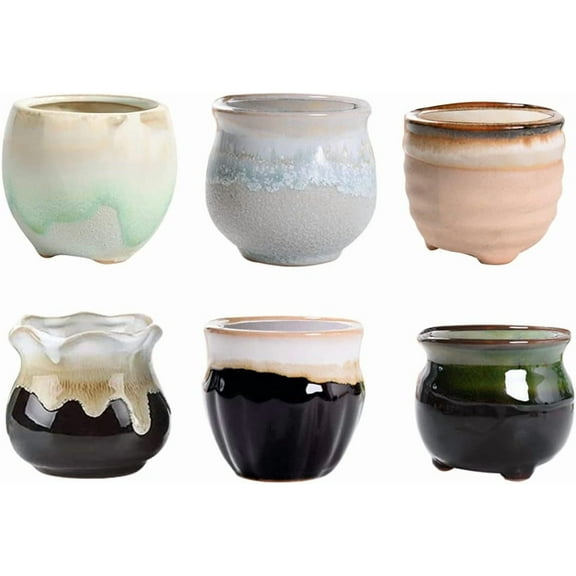 6 PCS Mini Ceramic Flower Pots with Drainage, Small Porcelain Planters for Home & Office Decor(1Pcs, B)
