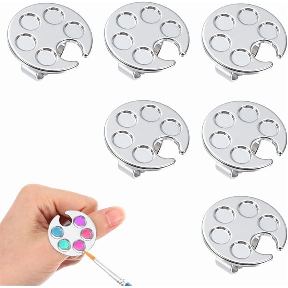 6 PCS Mini Nail Art Palette with Finger Ring, Nail Polish Palette, NOGIS Metal Manicure Palettes Tools, Gel Makeup Palettes Manicure for Nails Art Display (3 cm, Silver)