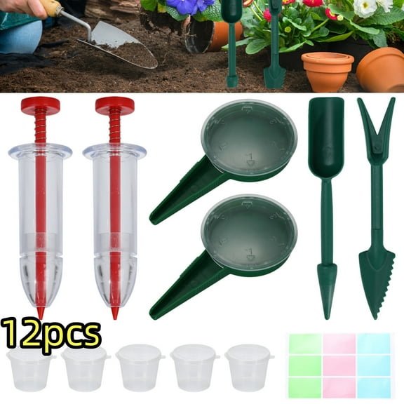6 PCS Mini Seed Spreader Set, Mini Sowing Seed Dispenser, Small Garden Seed Planter Tool, Hand held Manual Seed Spreader with Seedlings Dibber and Widger Set for Tiny Seeds